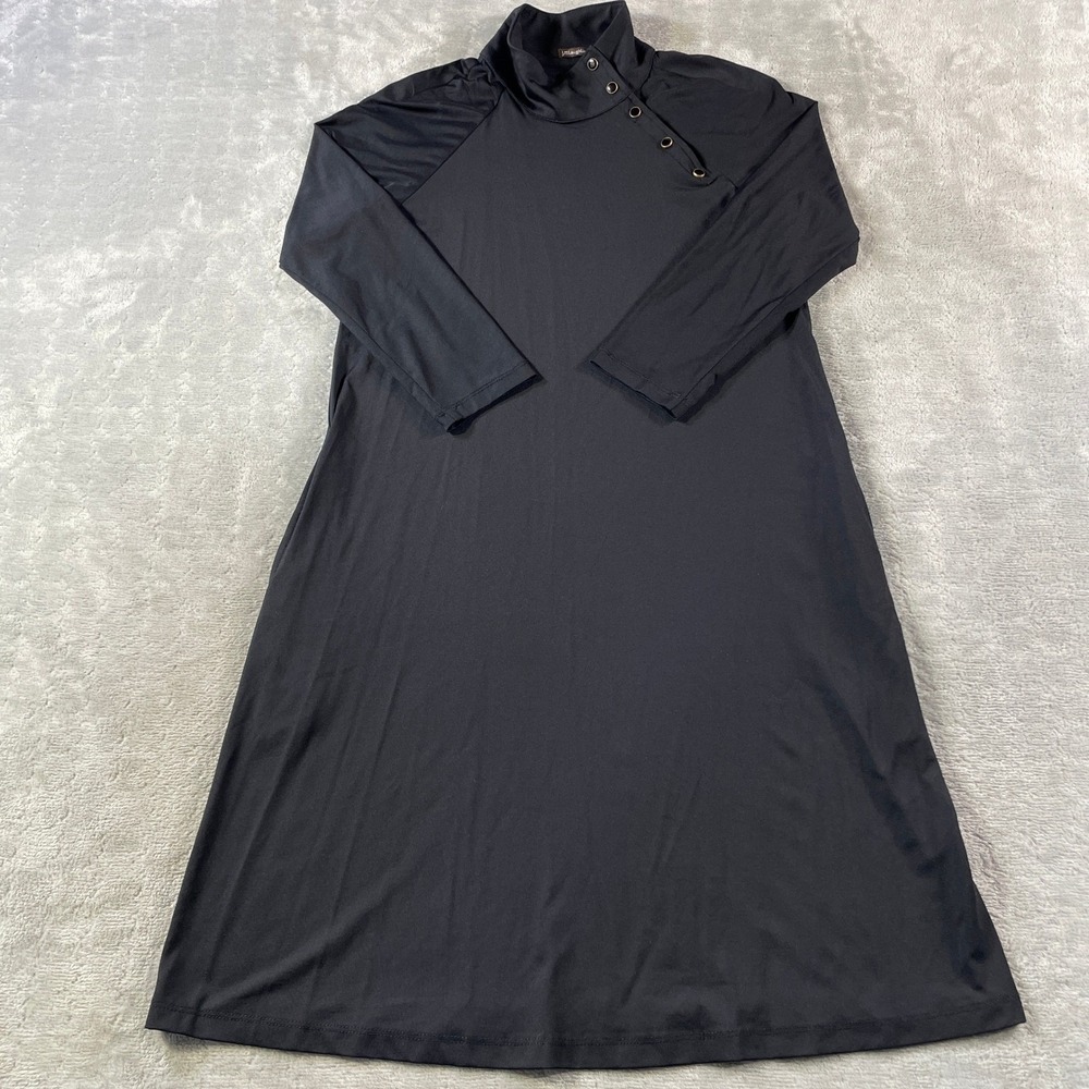 J McLaughlin Dress Womens XS Black Mock Neck‎ Snap Pockets Luxury Minimalist